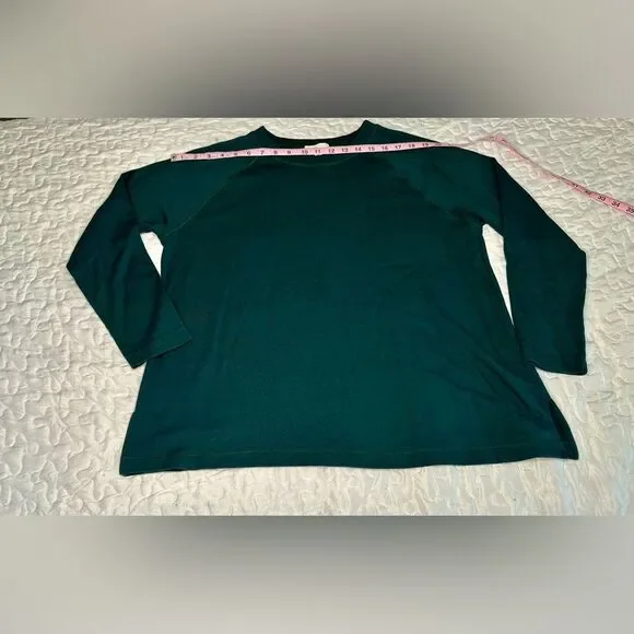 Eileen Fisher Green Raglan Sleeve Top Minimalist Organic Cotton Blend Medium - Picture 10 of 13